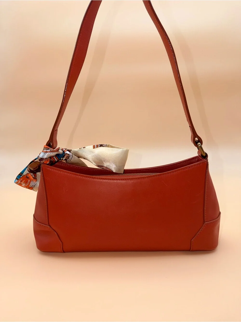 Burberry Vintage Terracotta Leather Shoulder Bag Nova Check Lining